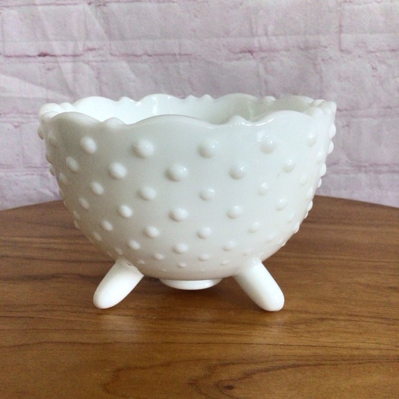 Vintage White Milk Glass Hobnail Footed Bowl - Picture 2 of 5
